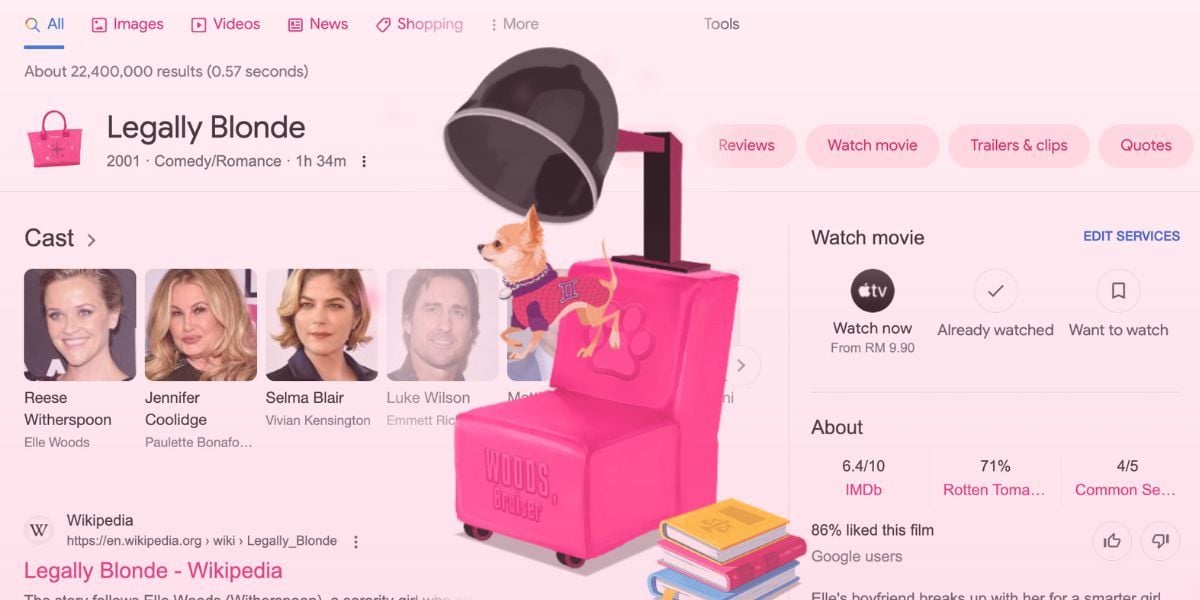 Google Legally Blonde Easter Egg — Play on elgooG
